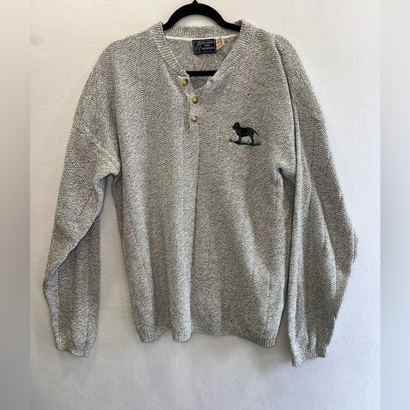 VTG Peconic Bay Traders Gray Pullover Sweater Cotton Labrador Dog Grandpa Large - Picture 1 of 7